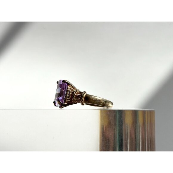 Amethyst Semi-Precious Gemstone Filigree 295 Sterling Silver Vintage Ring - sz 8 - Picture 6 of 10